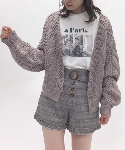 one after another NICE CLAUP（ワンアフターアナザーナイスクラップ）の「ケーブルニットカーディガン（カーディガン/ボレロ・レディース・アイボリー/ベージュ/ブルー系その他/ラベンダー・FREE）」の5枚目の写真