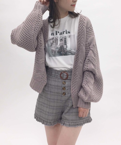 one after another NICE CLAUP（ワンアフターアナザーナイスクラップ）の「ケーブルニットカーディガン（カーディガン/ボレロ・レディース・アイボリー/ベージュ/ブルー系その他/ラベンダー・FREE）」の6枚目の写真