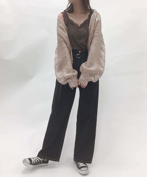 one after another NICE CLAUP（ワンアフターアナザーナイスクラップ）の「ケーブルニットカーディガン（カーディガン/ボレロ・レディース・アイボリー/ベージュ/ブルー系その他/ラベンダー・FREE）」の12枚目の写真