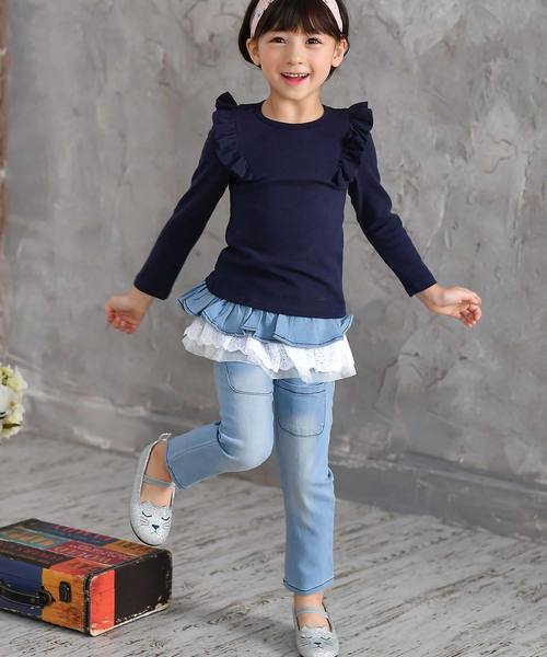 Bee des Bee（ビーデスビー）の「フリル スカート付き デニムパンツ（デニムパンツ・キッズ・サックスブルー・110cm/140cm/90cm/100cm/130cm/120cm）」の14枚目の写真