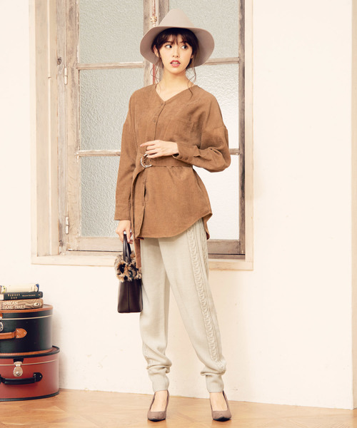 KOBE LETTUCE（コウベレタス）の「サイドケーブル編み裾リブニットパンツ＊レディース/ボトムス[M2316]神戸レタス（その他パンツ・レディース・ブラック/モカ/ベージュ系その他・FREE）」の3枚目の写真