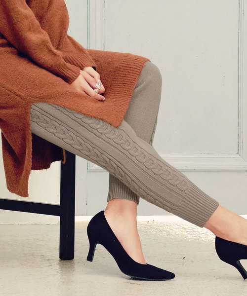 KOBE LETTUCE（コウベレタス）の「サイドケーブル編み裾リブニットパンツ＊レディース/ボトムス[M2316]神戸レタス（その他パンツ・レディース・ブラック/モカ/ベージュ系その他・FREE）」の2枚目の写真