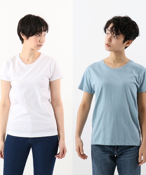 HANES(ヘインズ)の「【Hanes/ヘインズ】レディース ジャパンフィットフォーハー【2枚組】クルーネックTシャツ 5.3oz(Tシャツ/カットソー・レディース・ホワイト×ブルー/その他3/グレー系その他3/ふじ色系/ベージュ系その他・MEDIUM/LARGE)」の2枚目の写真