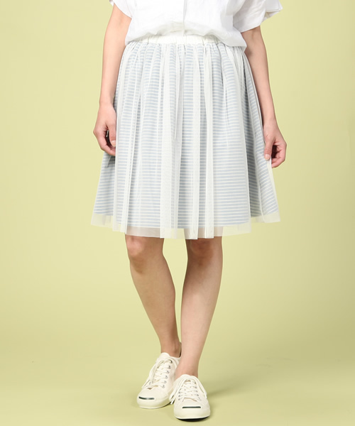 green label relaxing（グリーンレーベルリラクシング）の「[WEB限定]MIELLE（ミエル） BOR チュールスカート ◆（スカート・レディース・ベージュ/ネイビー・FREE）」の7枚目の写真