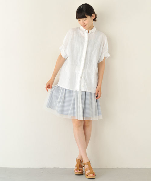 green label relaxing（グリーンレーベルリラクシング）の「[WEB限定]MIELLE（ミエル） BOR チュールスカート ◆（スカート・レディース・ベージュ/ネイビー・FREE）」の16枚目の写真