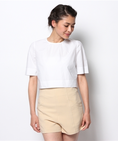 Demi-Luxe BEAMS(デミルクス ビームス)の「Demi-Luxe BEAMS / ストレッチ クロップドプルオーバー(シャツ/ブラウス・レディース・ホワイト/ブラック・36/38)」の2枚目の写真