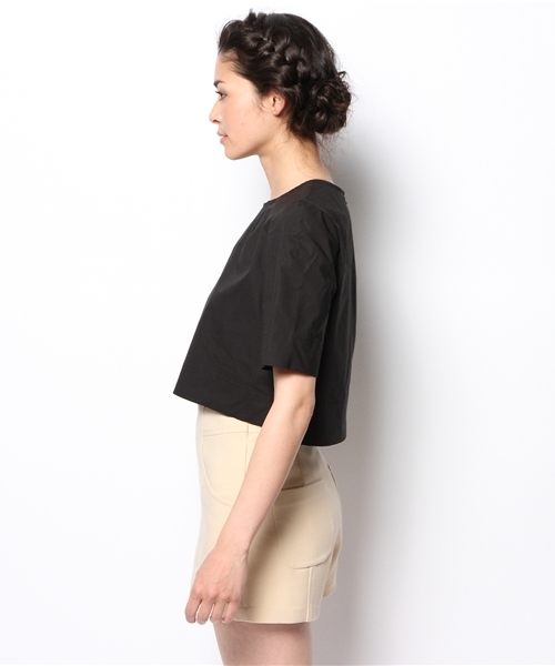 Demi-Luxe BEAMS(デミルクス ビームス)の「Demi-Luxe BEAMS / ストレッチ クロップドプルオーバー(シャツ/ブラウス・レディース・ホワイト/ブラック・36/38)」の6枚目の写真