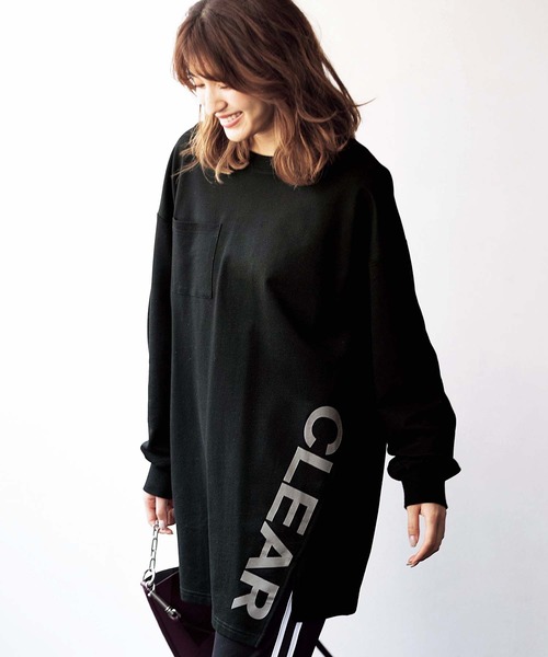 GeeRA（ジーラ）の「ラップデザインビッグロゴチュニック（Tシャツ/カットソー・レディース・ブラック/チャコールグレー/サンドグレー・MEDIUM/LARGE/X-LARGE）」の2枚目の写真