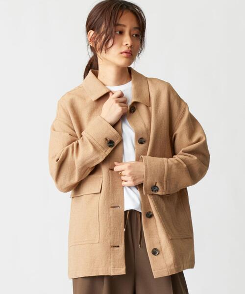 エメルリファインズ　レディース　ジャケット　ベージュ アウトレット】【夏向け】麻調テーラードジャケット ベージュ