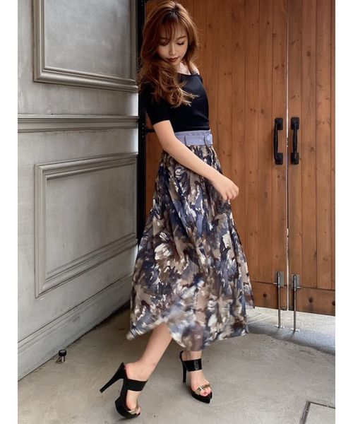 RESEXXY（リゼクシー）の「チュールプリントレイヤードスカート（スカート・レディース・オレンジ/ブルー/ベージュ・FREE）」の9枚目の写真