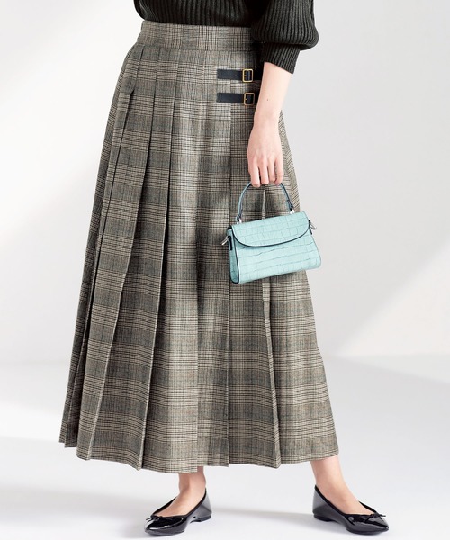 GeeRA(ジーラ)の「合皮ベルトデザインプリーツスカート(スカート・レディース・ブラウン/ブラック/チェック/ネイビー/ベージュ・XX-LARGE/MEDIUM/X-LARGE/LARGE)」の3枚目の写真