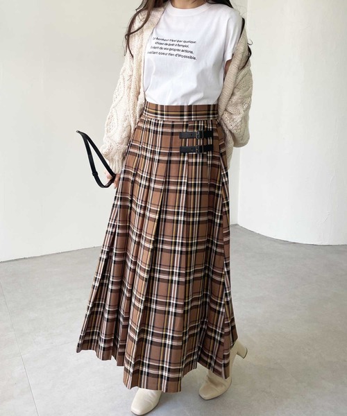 GeeRA(ジーラ)の「合皮ベルトデザインプリーツスカート(スカート・レディース・ブラウン/ブラック/チェック/ネイビー/ベージュ・XX-LARGE/MEDIUM/X-LARGE/LARGE)」の14枚目の写真
