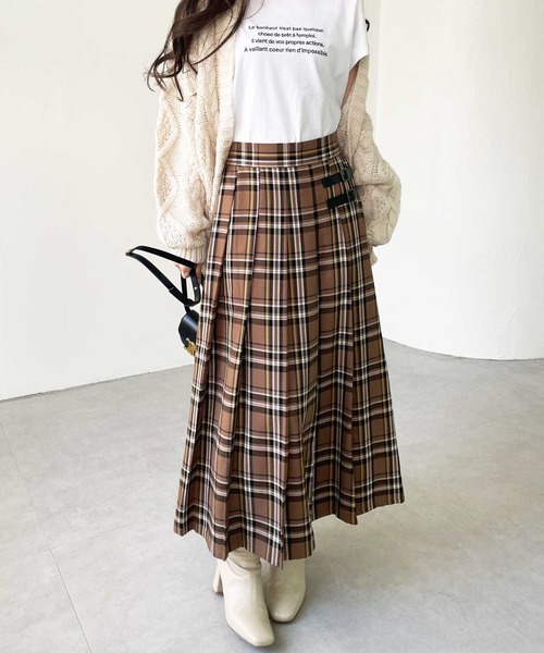 GeeRA(ジーラ)の「合皮ベルトデザインプリーツスカート(スカート・レディース・ブラウン/ブラック/チェック/ネイビー/ベージュ・XX-LARGE/MEDIUM/X-LARGE/LARGE)」の13枚目の写真