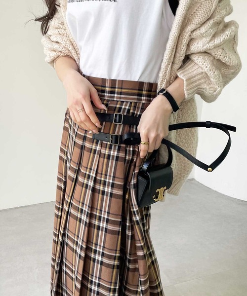 GeeRA(ジーラ)の「合皮ベルトデザインプリーツスカート(スカート・レディース・ブラウン/ブラック/チェック/ネイビー/ベージュ・XX-LARGE/MEDIUM/X-LARGE/LARGE)」の16枚目の写真