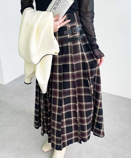 GeeRA(ジーラ)の「合皮ベルトデザインプリーツスカート(スカート・レディース・ブラウン/ブラック/チェック/ネイビー/ベージュ・XX-LARGE/MEDIUM/X-LARGE/LARGE)」の17枚目の写真