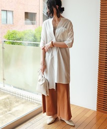 シアー半袖アシンメトリーシャツワンピース
