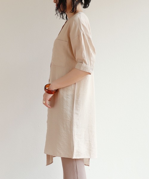 andme（アンドミー）の「シアー半袖アシンメトリーシャツワンピース（シャツワンピース・レディース・オフホワイト/ライトベージュ/ピンク/ブルー・M）」の11枚目の写真