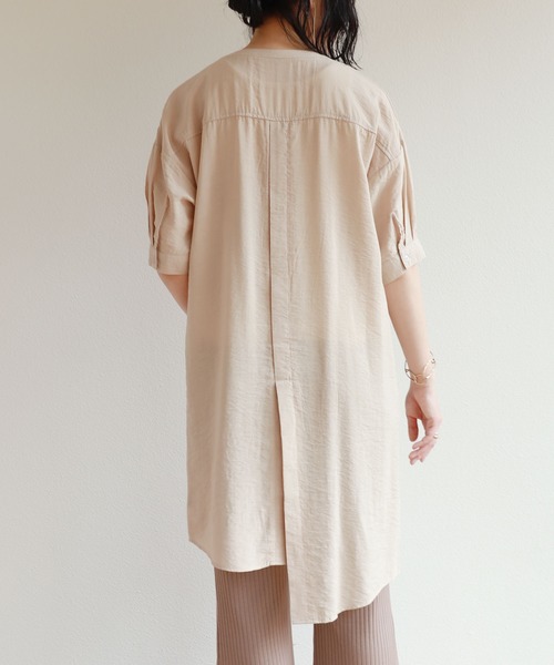 andme（アンドミー）の「シアー半袖アシンメトリーシャツワンピース（シャツワンピース・レディース・オフホワイト/ライトベージュ/ピンク/ブルー・M）」の12枚目の写真