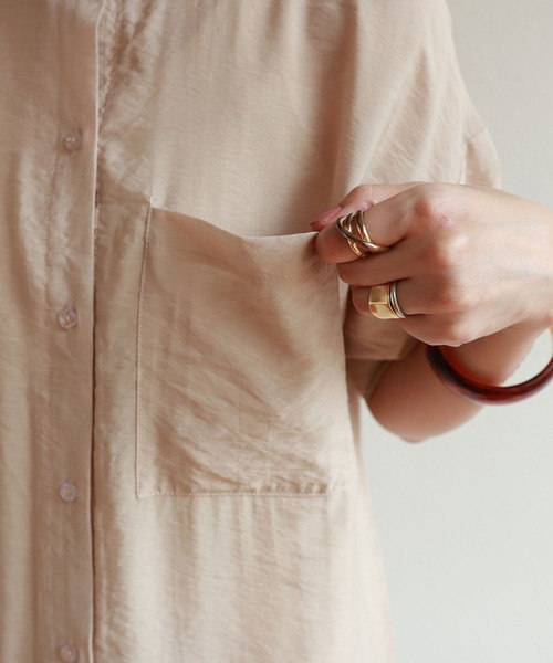 andme（アンドミー）の「シアー半袖アシンメトリーシャツワンピース（シャツワンピース・レディース・オフホワイト/ライトベージュ/ピンク/ブルー・M）」の14枚目の写真