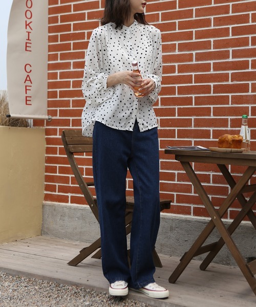 MAISON DE THERESE（メゾン ド テレーズ）の「ゆったりルーズオーバー&ドット柄ブラウス（シャツ/ブラウス・レディース・ホワイト/ブラック・M/XL/L/SMALL）」の4枚目の写真