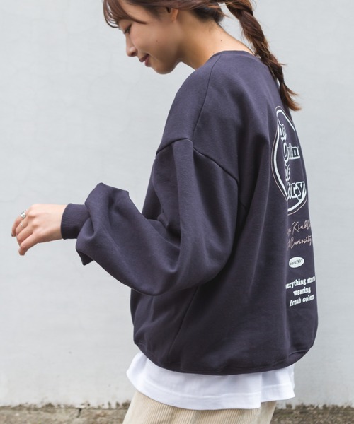 SpRay(スプレイ)の「裏起毛BACKサークルロゴプルオーバー(Tシャツ/カットソー・レディース・チャコールグレー/グレイッシュベージュ/ライトグリーン/ブルー・FREE)」の13枚目の写真