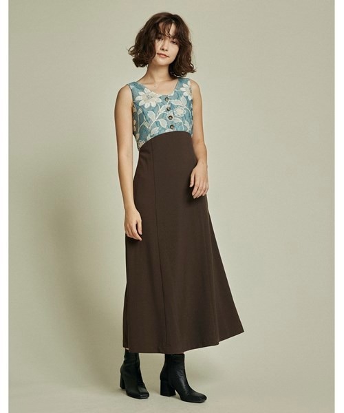 Lily ワンピースbrown リリーブラウン のファッション ジャガード切替えワンピース ワンピース Lily
