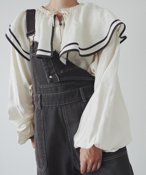 moi tytto（モイテュット）の「パイピングセーラー襟ブラウス（シャツ/ブラウス・レディース・ホワイト/ベージュ・FREE）」の3枚目の写真