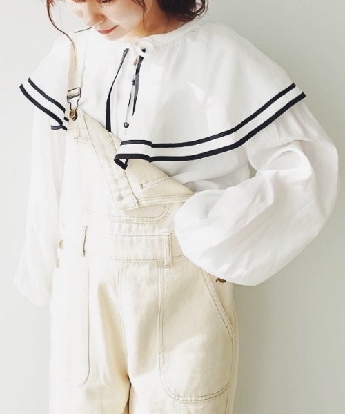 moi tytto（モイテュット）の「パイピングセーラー襟ブラウス（シャツ/ブラウス・レディース・ホワイト/ベージュ・FREE）」の6枚目の写真