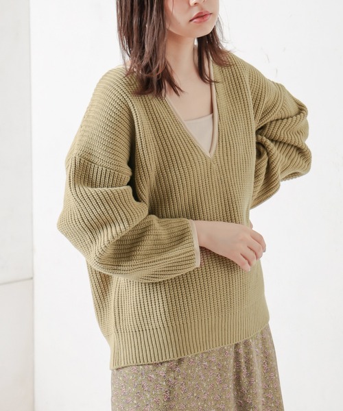 natural couture(ナチュラルクチュール)の「パイピングニット(ニット/セーター・レディース・ベージュ/ブラウン/ミント・FREE)」の3枚目の写真