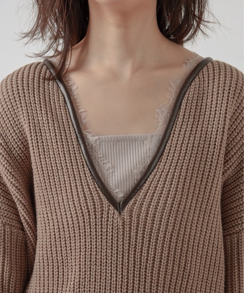 natural couture(ナチュラルクチュール)の「パイピングニット(ニット/セーター・レディース・ベージュ/ブラウン/ミント・FREE)」の18枚目の写真