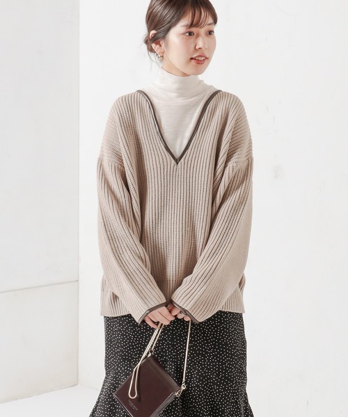 natural couture(ナチュラルクチュール)の「パイピングニット(ニット/セーター・レディース・ベージュ/ブラウン/ミント・FREE)」の8枚目の写真