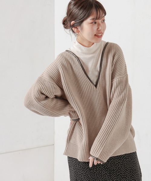 natural couture(ナチュラルクチュール)の「パイピングニット(ニット/セーター・レディース・ベージュ/ブラウン/ミント・FREE)」の9枚目の写真