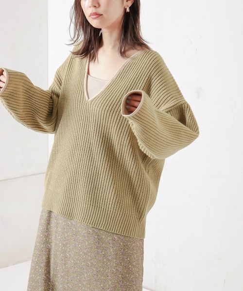 natural couture(ナチュラルクチュール)の「パイピングニット(ニット/セーター・レディース・ベージュ/ブラウン/ミント・FREE)」の13枚目の写真