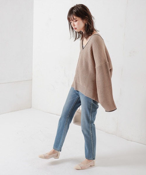 natural couture(ナチュラルクチュール)の「パイピングニット(ニット/セーター・レディース・ベージュ/ブラウン/ミント・FREE)」の7枚目の写真