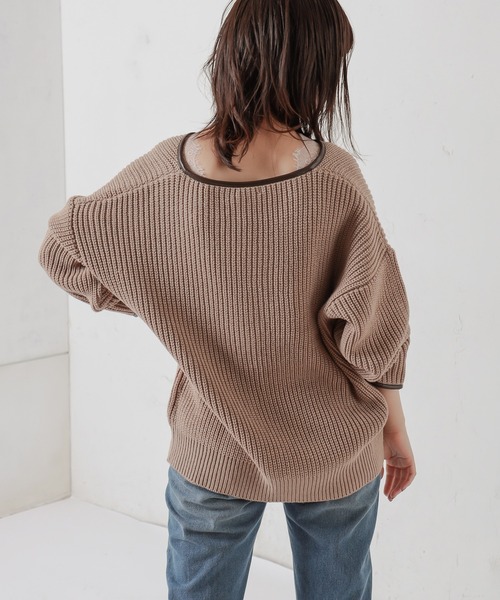 natural couture(ナチュラルクチュール)の「パイピングニット(ニット/セーター・レディース・ベージュ/ブラウン/ミント・FREE)」の6枚目の写真