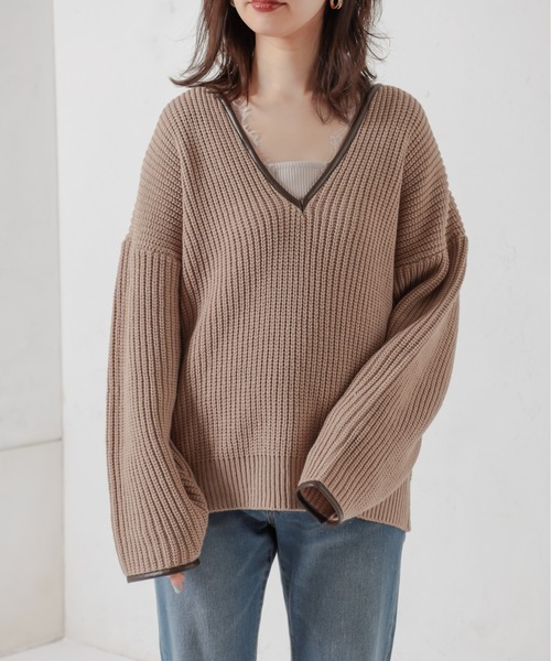 natural couture(ナチュラルクチュール)の「パイピングニット(ニット/セーター・レディース・ベージュ/ブラウン/ミント・FREE)」の15枚目の写真