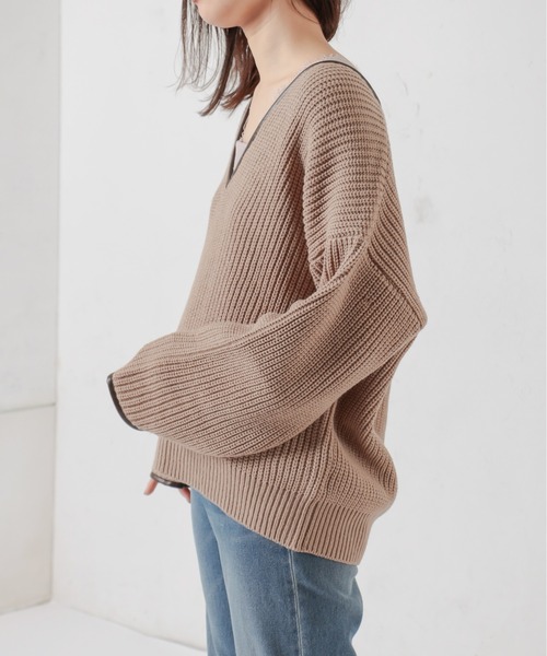 natural couture(ナチュラルクチュール)の「パイピングニット(ニット/セーター・レディース・ベージュ/ブラウン/ミント・FREE)」の16枚目の写真