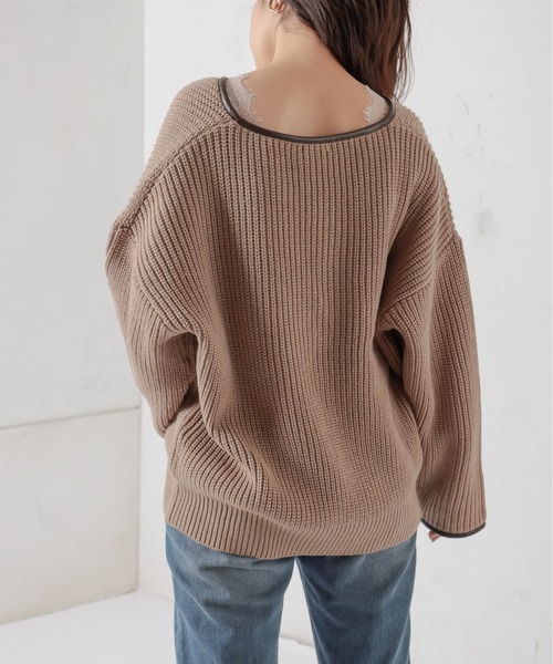 natural couture(ナチュラルクチュール)の「パイピングニット(ニット/セーター・レディース・ベージュ/ブラウン/ミント・FREE)」の17枚目の写真