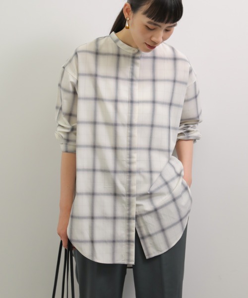 AMERICAN HOLIC（アメリカンホリック）の「スタンドカラー比翼シャツチュニック　＊●（シャツ/ブラウス・レディース・オフホワイト/ピンク/ベージュ/ストライプ/チェック・FREE）」の5枚目の写真