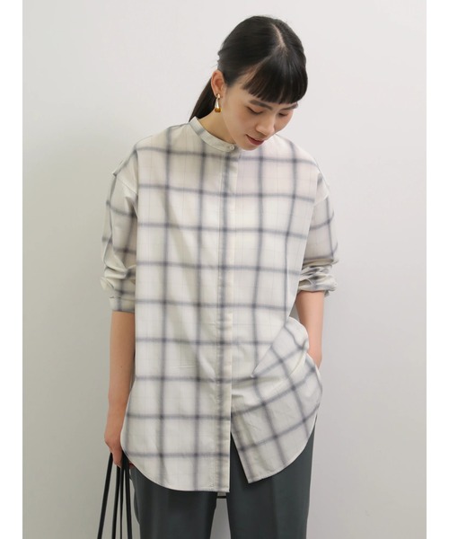 AMERICAN HOLIC（アメリカンホリック）の「スタンドカラー比翼シャツチュニック　＊●（シャツ/ブラウス・レディース・オフホワイト/ピンク/ベージュ/ストライプ/チェック・FREE）」の7枚目の写真