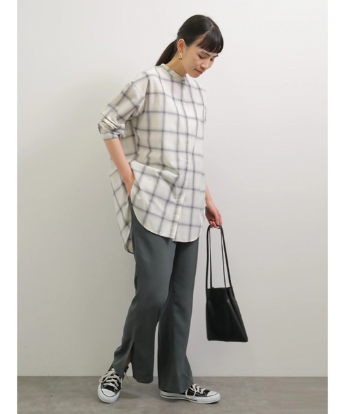 AMERICAN HOLIC（アメリカンホリック）の「スタンドカラー比翼シャツチュニック　＊●（シャツ/ブラウス・レディース・オフホワイト/ピンク/ベージュ/ストライプ/チェック・FREE）」の10枚目の写真