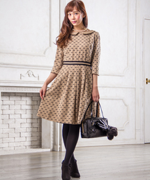 TOCCAトッカ フレアワンピース CHECKER BOARD 黒×ベージュ2 TOCCAトッカ フレアワンピース CHECKER BOARD 黒×ベージュ2