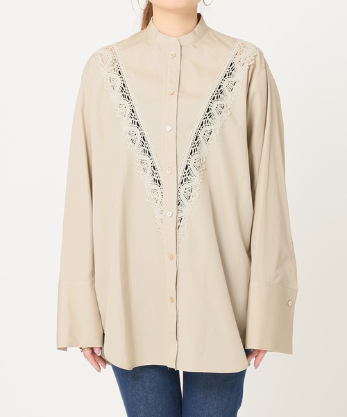 SEEALL（シーオール）の「【SEEALL/シーオール】別注Vレースシャツ◆（シャツ/ブラウス・レディース・ホワイト/カーキ・FREE）」の8枚目の写真