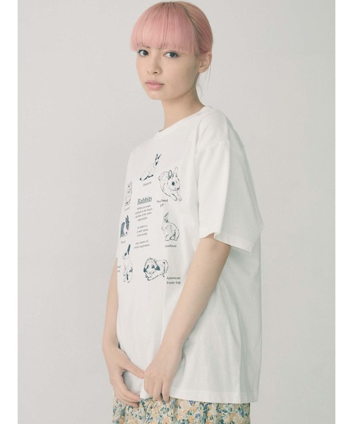 merry jenny（メリージェニー）の「うさぎ図鑑Tee（Tシャツ/カットソー・レディース・ブラック/オフホワイト/ピンク・FREE）」の2枚目の写真