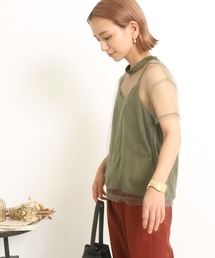 AULI | 【低身長向けサイズ】チュールTシャツ＋キャミソールセット(Tシャツ/カットソー)