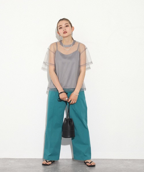 AULI（アウリィ）の「【低身長向けサイズ】チュールTシャツ＋キャミソールセット（Tシャツ/カットソー・レディース・ブラック/グレー/カーキ・XS）」の16枚目の写真