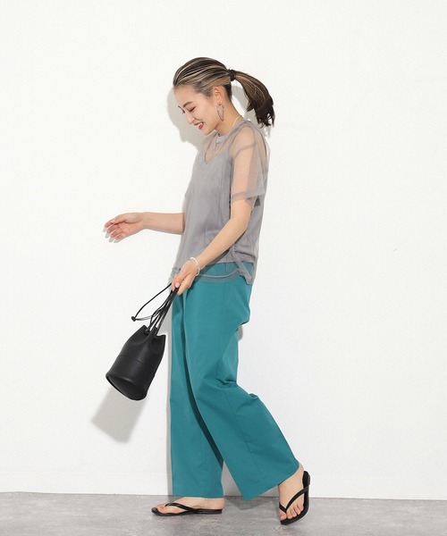 AULI（アウリィ）の「【低身長向けサイズ】チュールTシャツ＋キャミソールセット（Tシャツ/カットソー・レディース・ブラック/グレー/カーキ・XS）」の19枚目の写真