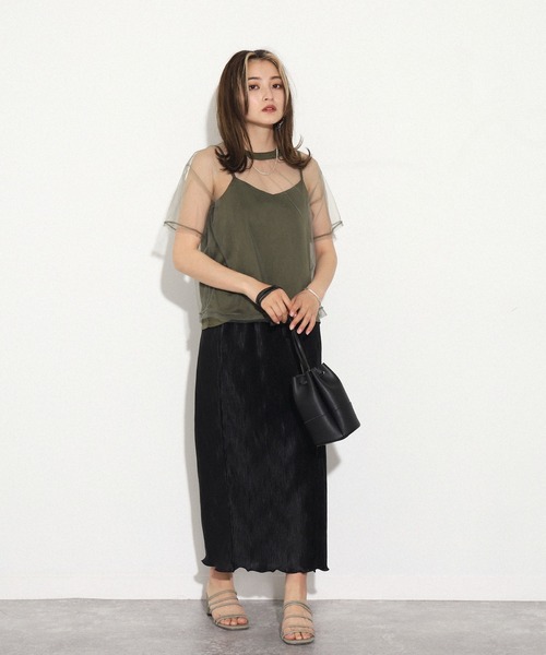 AULI（アウリィ）の「【低身長向けサイズ】チュールTシャツ＋キャミソールセット（Tシャツ/カットソー・レディース・ブラック/グレー/カーキ・XS）」の12枚目の写真