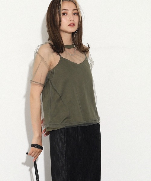 AULI（アウリィ）の「【低身長向けサイズ】チュールTシャツ＋キャミソールセット（Tシャツ/カットソー・レディース・ブラック/グレー/カーキ・XS）」の17枚目の写真