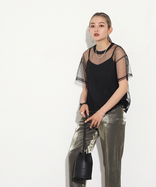 AULI（アウリィ）の「【低身長向けサイズ】チュールTシャツ＋キャミソールセット（Tシャツ/カットソー・レディース・ブラック/グレー/カーキ・XS）」の20枚目の写真